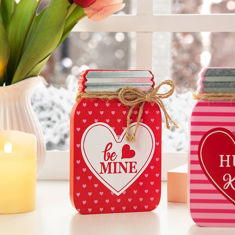 Glitzhome® 7" Set of 3 Valentine's Wooden Mason Jar Table Decor