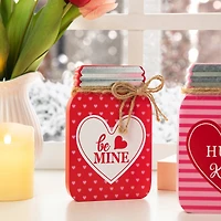 Glitzhome® 7" Set of 3 Valentine's Wooden Mason Jar Table Decor