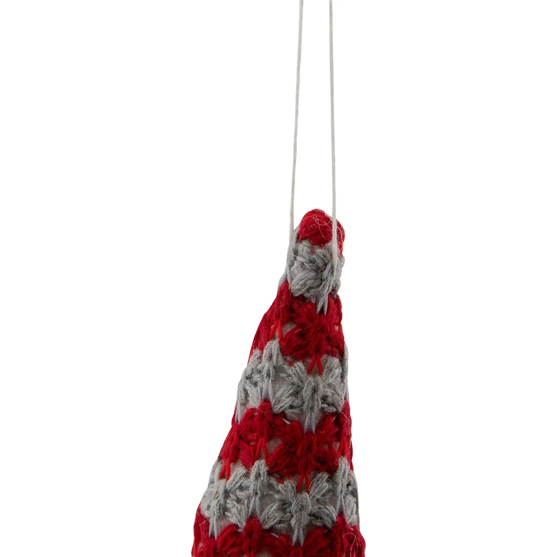 8" Red & Gray Knit Gnome Head LED Ornament