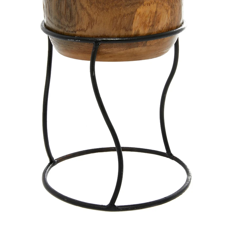 Set of 3 Brown Teak Wood Rustic Planter 9", 11", 10"