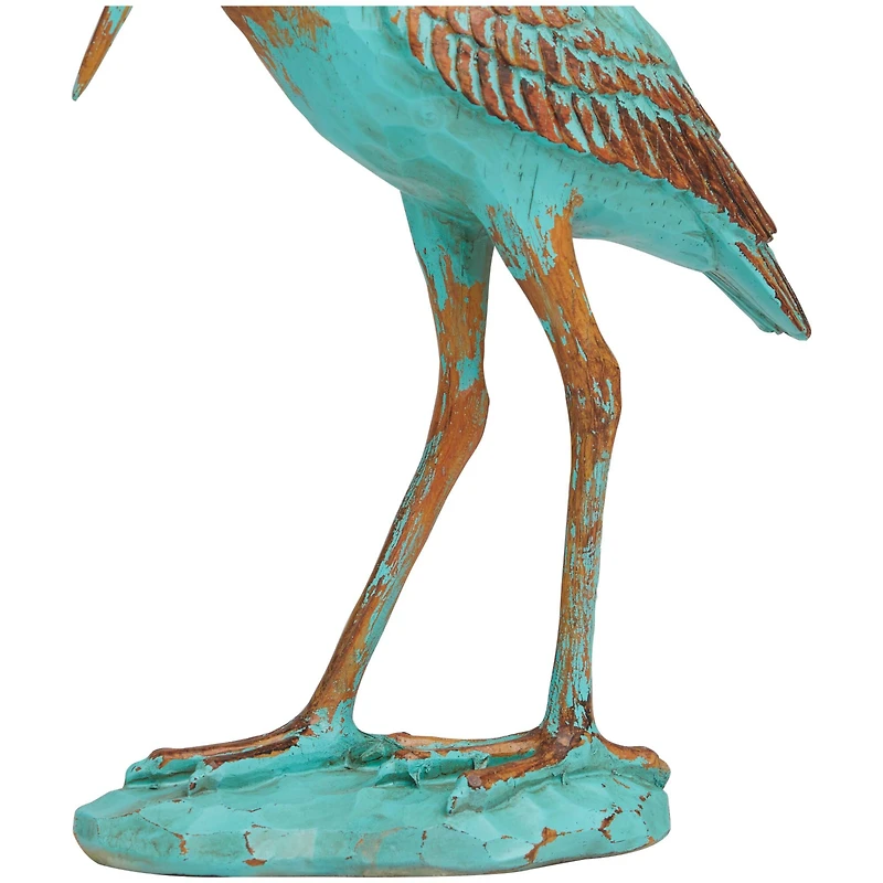 16" Distressed Teal Coastal Crane Tabletop Décor