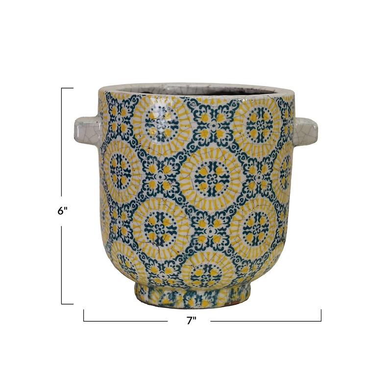 Hello Honey® 5" Footed Planter with Crackle Glaze Tile Pattern