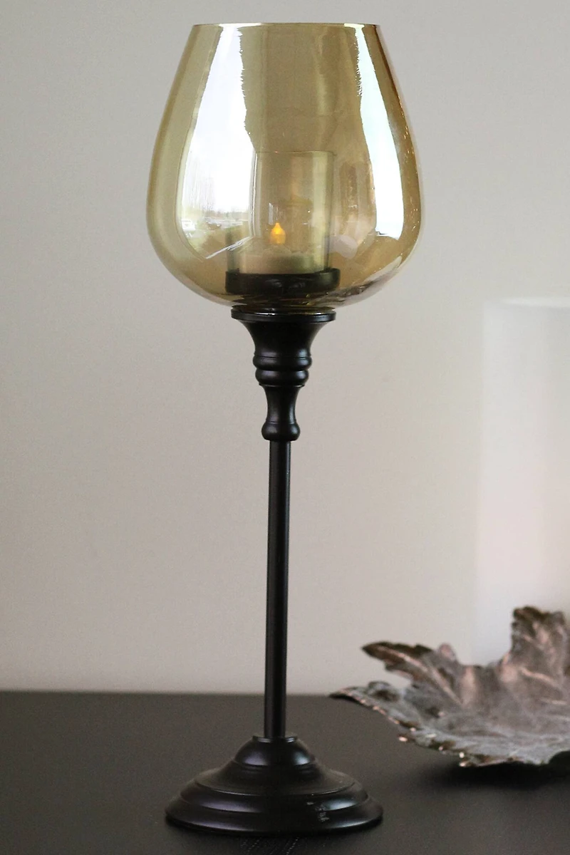 13" Decorative Small Golden Luster Brown Stemmed Votive Candle Holder