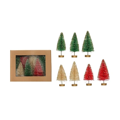Hello Honey® Sisal Bottle Brush Tree Set with Gold Finish Wood Bases & Glitter