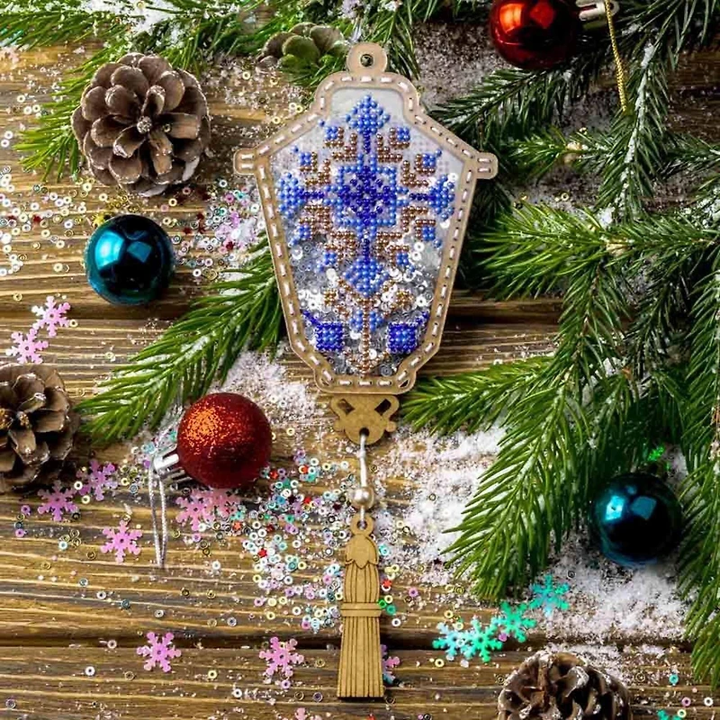 Wonderland Crafts Blue Lantern Christmas Ornament Bead Embroidery Kit