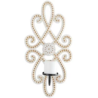 24" White Wood Beaded Pillar Scroll Wall Sconce