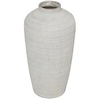 Cream Ceramic Textured Vase with Linear Pattern