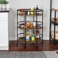 Honey Can Do 3-Tier Black & Rustic Brown Rolling Bar & Serving Cart