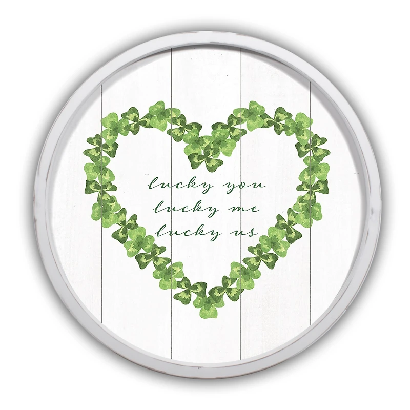 Lucky Us Round White Framed Print