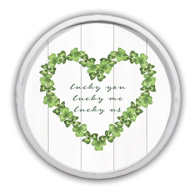Lucky Us Round White Framed Print