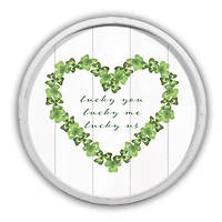 Lucky Us Round White Framed Print