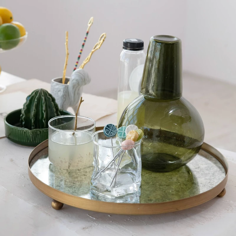 Hello Honey® 13.75" Gold Footed Metal Antiqued Mirror Tray