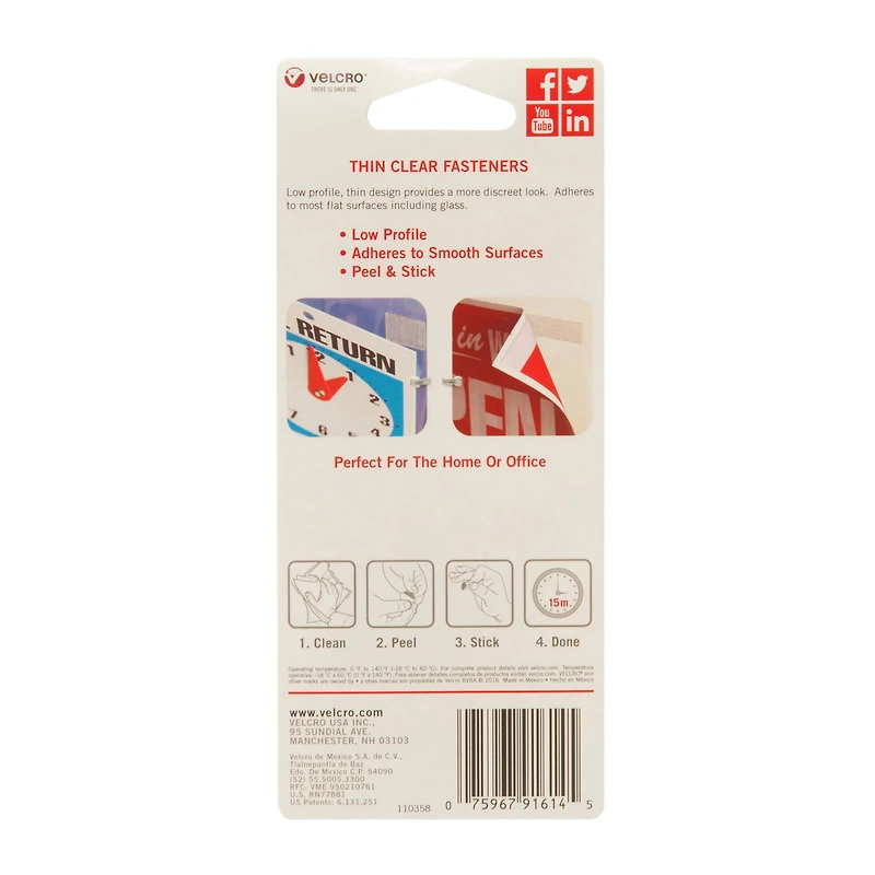 12 Packs: 56 ct. (672 total) VELCRO® Brand Thin Clear Fasteners