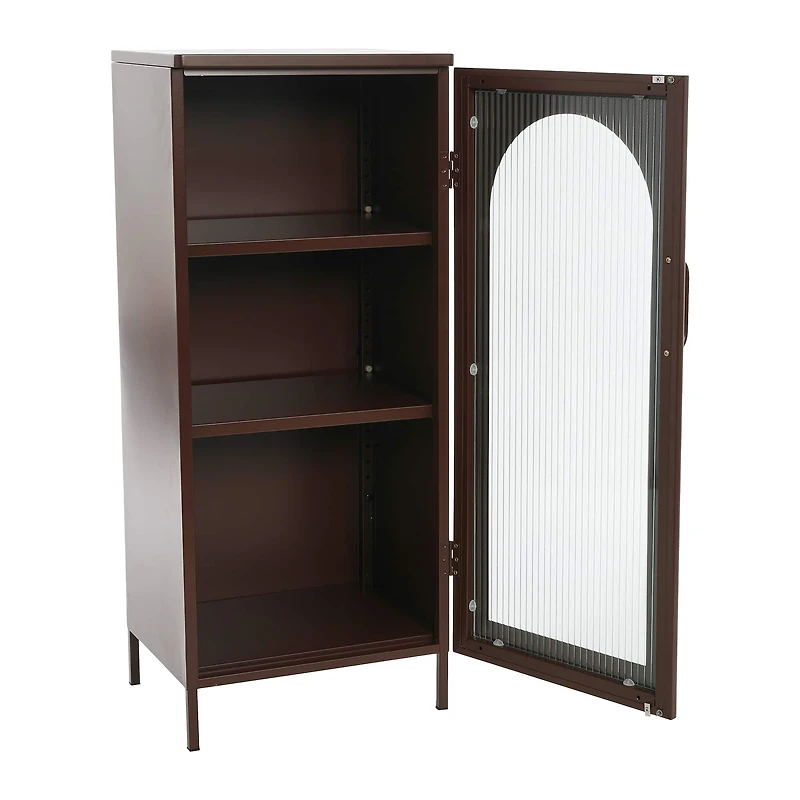 Hello Honey® 40" Solstice Narrow Metal Accent Cabinet with Adjustable Storage Shelves and Arched Glass Door