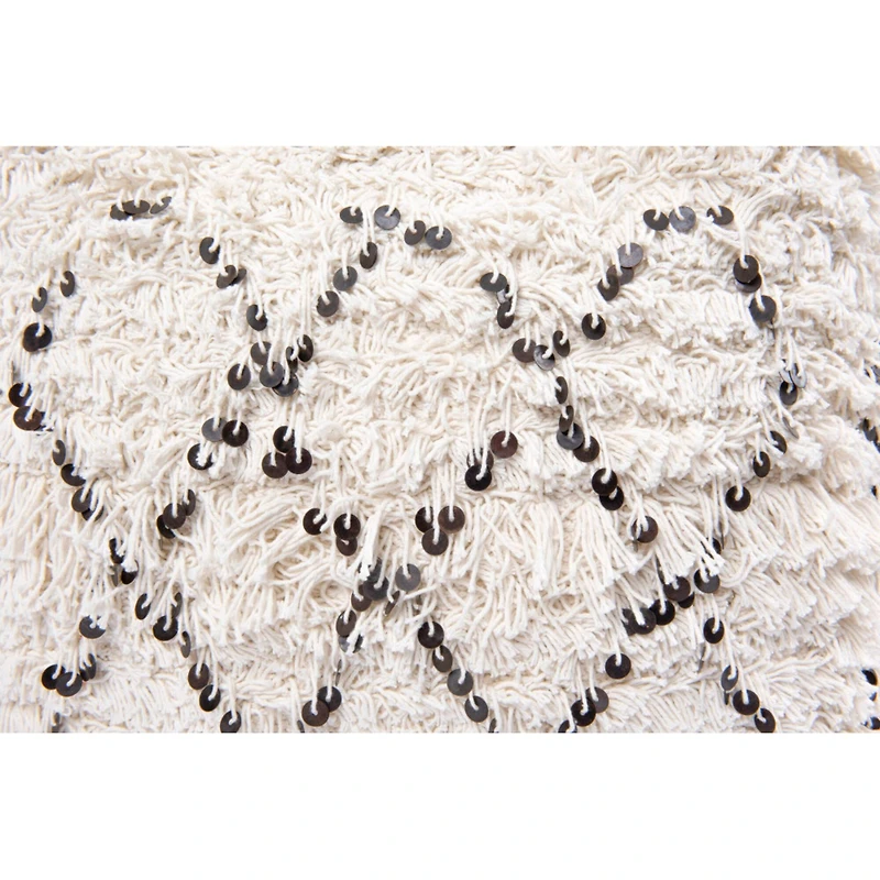Hello Honey® 16" White Moroccan Wedding Quilt Pouf with Fringe & Sequins