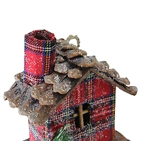 4" Frosted & Glittered Red & Brown Plaid Country Cabin Christmas Ornament