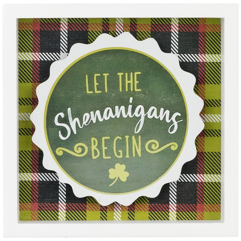 6" Green Plaid Let the Shenanigans Begin St. Patrick's Day Framed Wall Sign