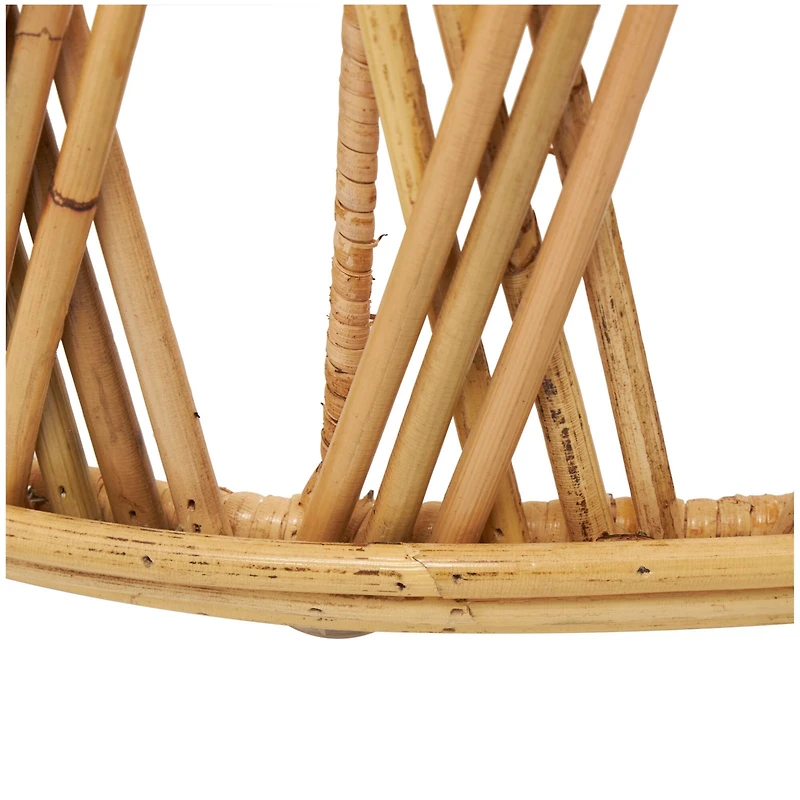 22" Brown Rattan Handmade Woven Geometric Accent Table with Glass Top