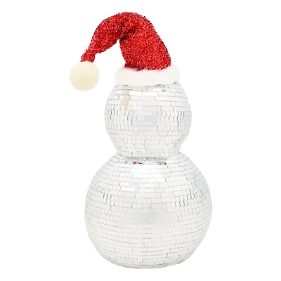 12" Disco Ball Snowman with Red Santa Hat