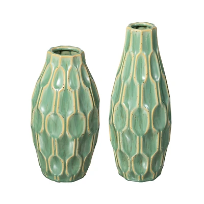 Glitzhome® Geometric Green Ceramic Modern Vase Set