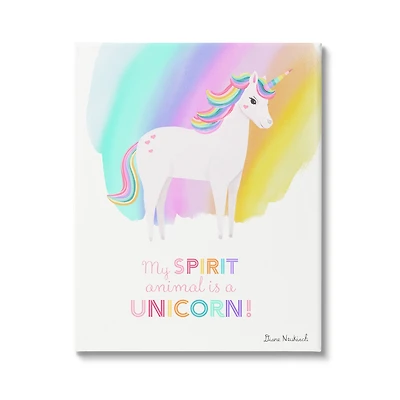Stupell Industries Unicorn Spirit Animal Vivid Fantasy Rainbow Canvas Wall Art