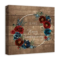 Happy Thanksgiving Floral Wreath Canvas Wall Art