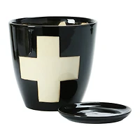 Hello Honey® 6" Black Stoneware Planter with Saucer & Wax Relief White Swiss Cross Set