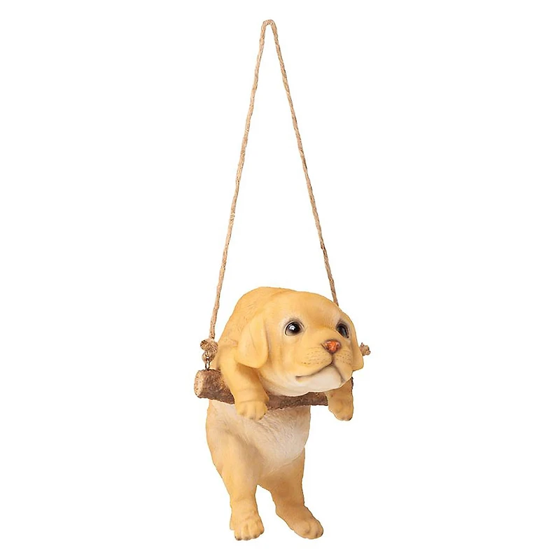 Design Toscano 8" Yellow Lab Puppy on a Perch Hanging Dog Sculpture