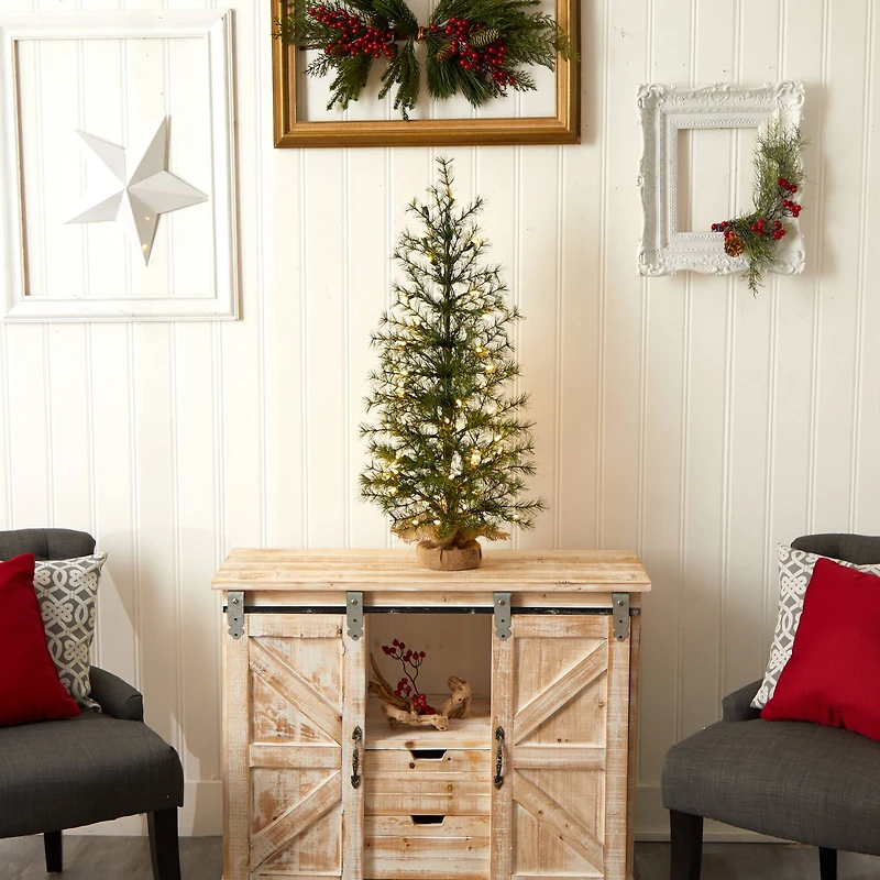 3ft. Pre-Lit Artificial Christmas Tree in Burlap Base, Clear LED Lights