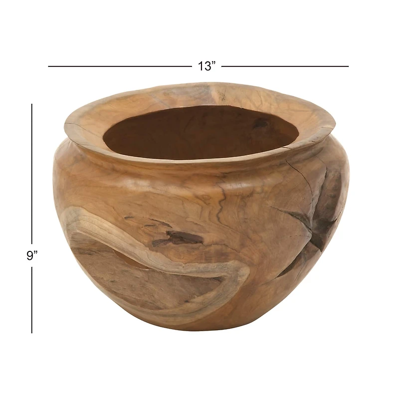 13" Natural Brown Wood Decorative Bowl