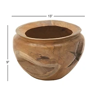 13" Natural Brown Wood Decorative Bowl