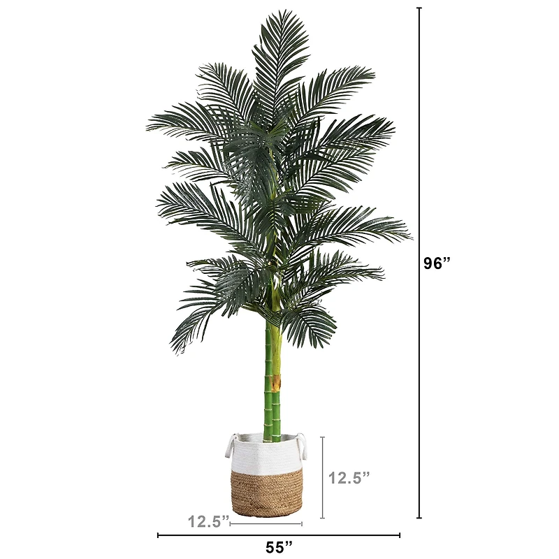 8ft. Golden Cane Palm Tree in Handmade Natural Cotton Planter