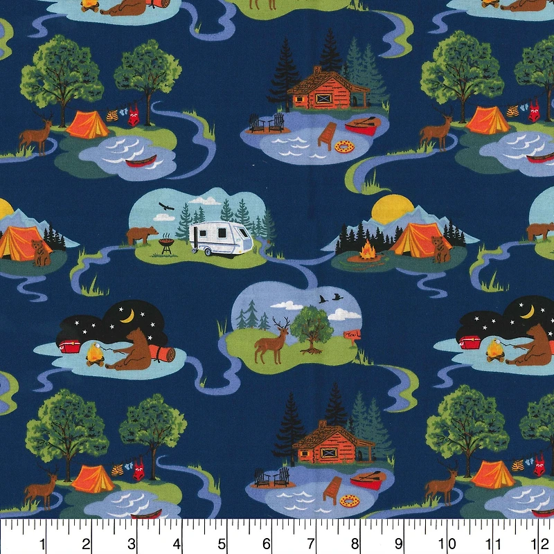 Fabric Traditions Navy Cabins Cotton Fabric