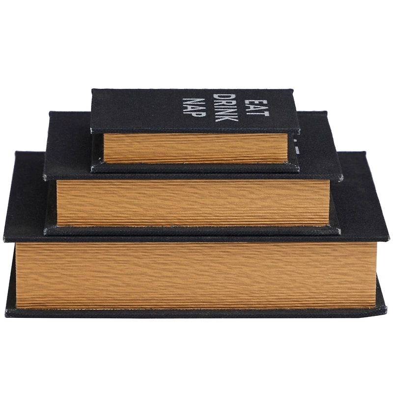 Black Eat Drink Nap Linen Storage Book Box Set