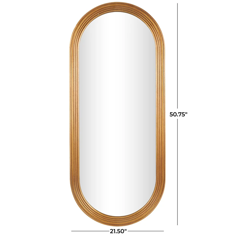 Brown Wooden Oval Wall Mirror with Dimensional Carved Frame