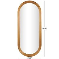 Brown Wooden Oval Wall Mirror with Dimensional Carved Frame