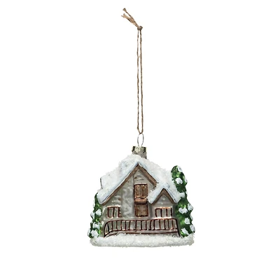 Hello Honey® 3.5" Christmas Cabin Glass Ornament