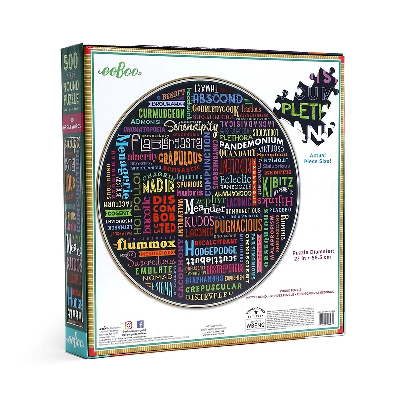 eeBoo Piece & Love "100 Great Words" 500 Piece Round Jigsaw Puzzle
