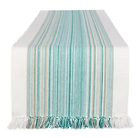 DII® 108" Teal Blue Striped Fringed Table Runner