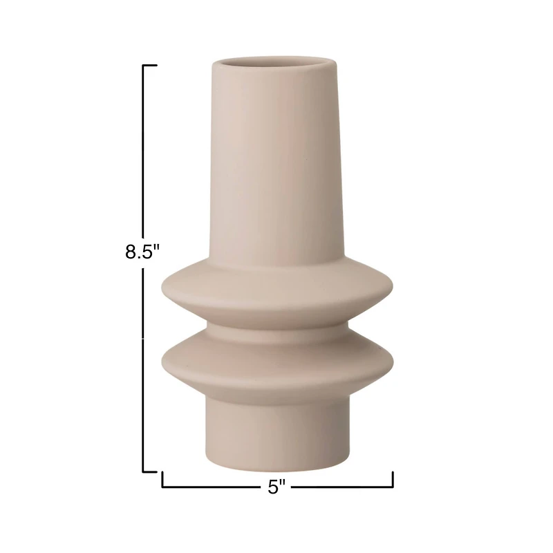 Hello Honey® 9" Taupe Modern Sculptural Stoneware Vase with Latex Glaze