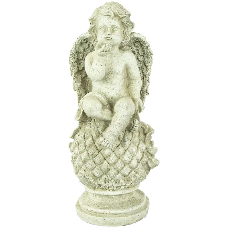 18" Cherub Angel Sitting on Finial Outdoor Garden Statue