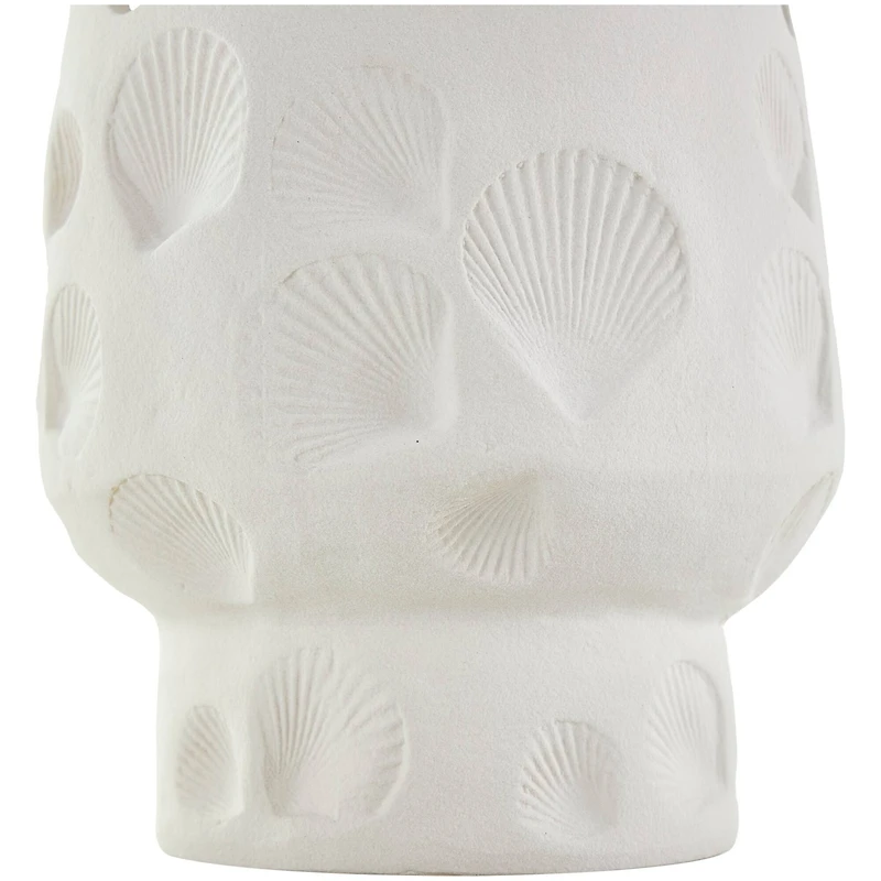 10" White Ceramic Shell Vase with Circular Cutouts