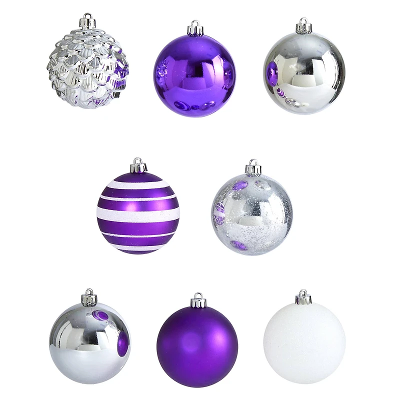 64ct. 3" Purple & Silver Shatterproof Ball Ornaments