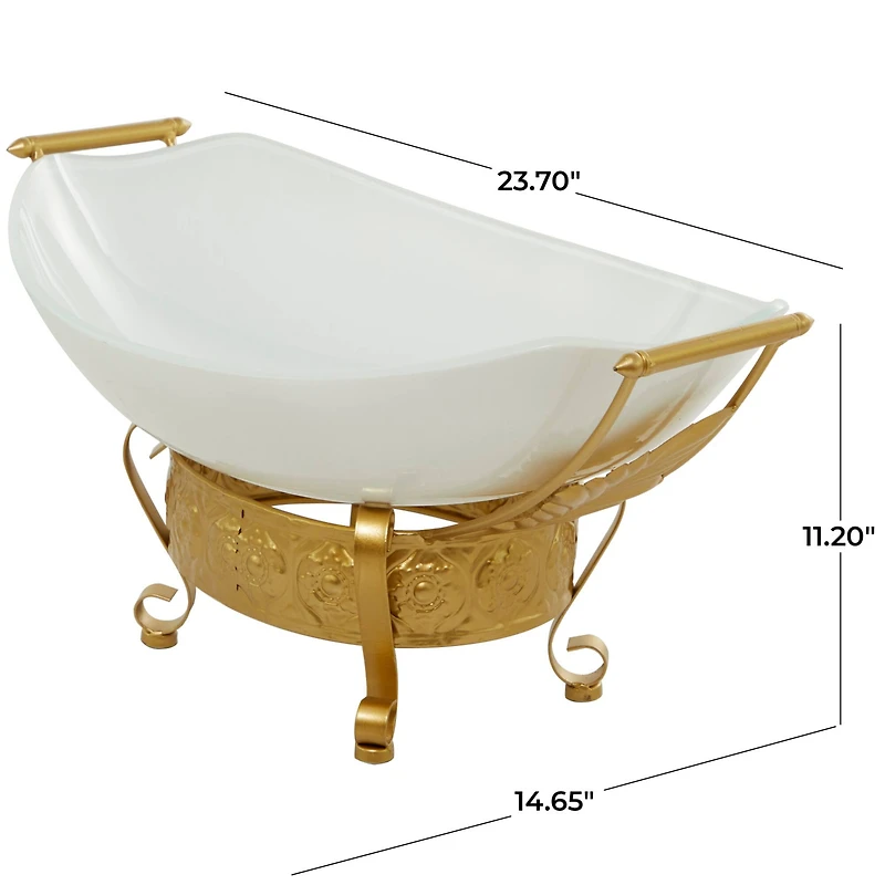 CosmoLiving by Cosmopolitan 24" White Glass Kitchen Serving Bowl with Gold Metal Scroll Stand