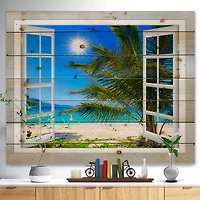 Designart - Window Open to Beach with Palm