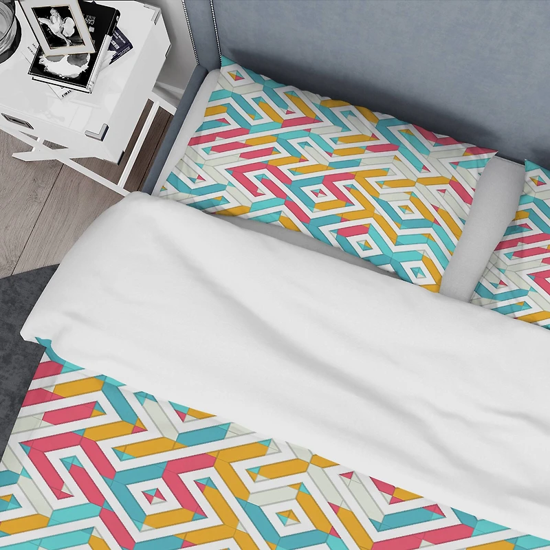 Designart 'Abstract Retro Geometry I' Mid-Century Duvet Cover Set