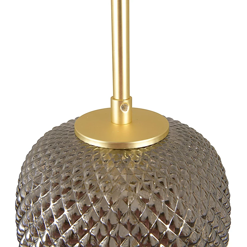 Hello Honey® Smoked Embossed Glass Shade Pendant Lamp with Brass Accents