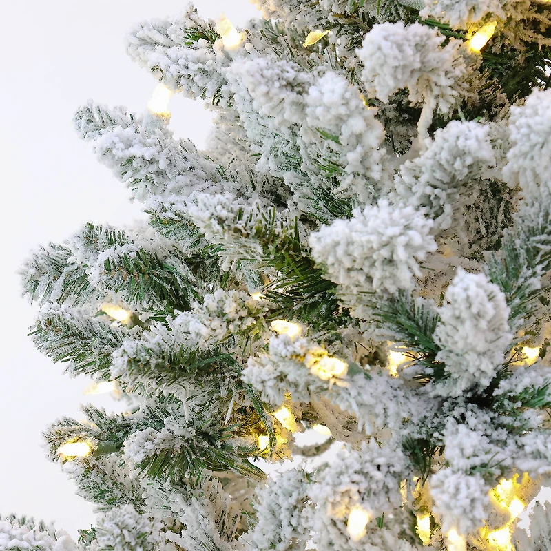 6.5ft. Pre-Lit Snowy Chatham Slim Artificial Christmas Tree, Warm White LED Lights