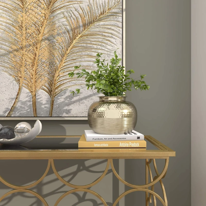 7" Gold Aluminum Brushed Vase with Hammered Top