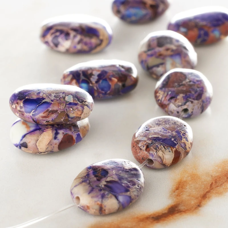12 Pack:  Amethyst Dyed Serpentine Jasper Oval Beads, 16mm by Bead Landing™